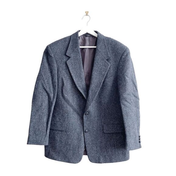 Harris Tweed Men's Single Breasted Wool Sport Coat Suit Jacket Blue Multi 42 Reg - Picture 1 of 10